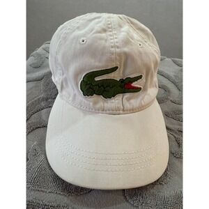 Lacoste‎ Cap Hat White Embroidered Crocodile Logo Adjustable Strap Baseball